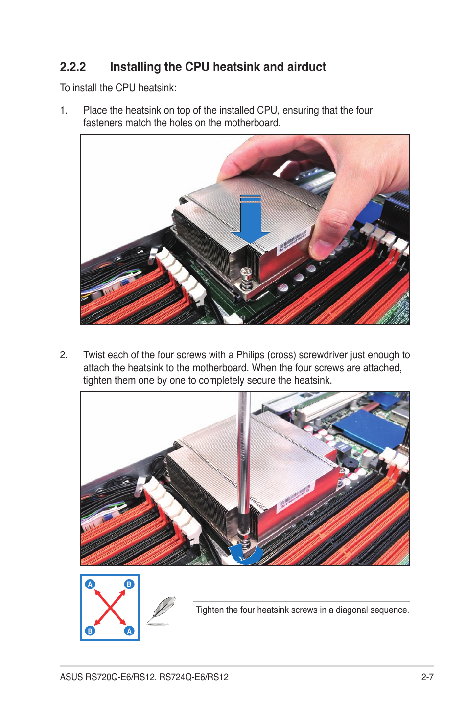 2 installing the cpu heatsink and airduct, Installing the cpu heatsink and airduct -7 | Asus RS724Q-E6/RS12 User Manual | Page 27 / 166