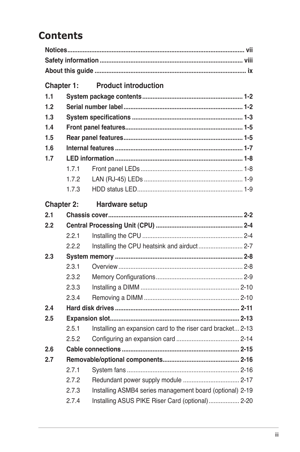 Asus RS724Q-E6/RS12 User Manual | Page 3 / 166