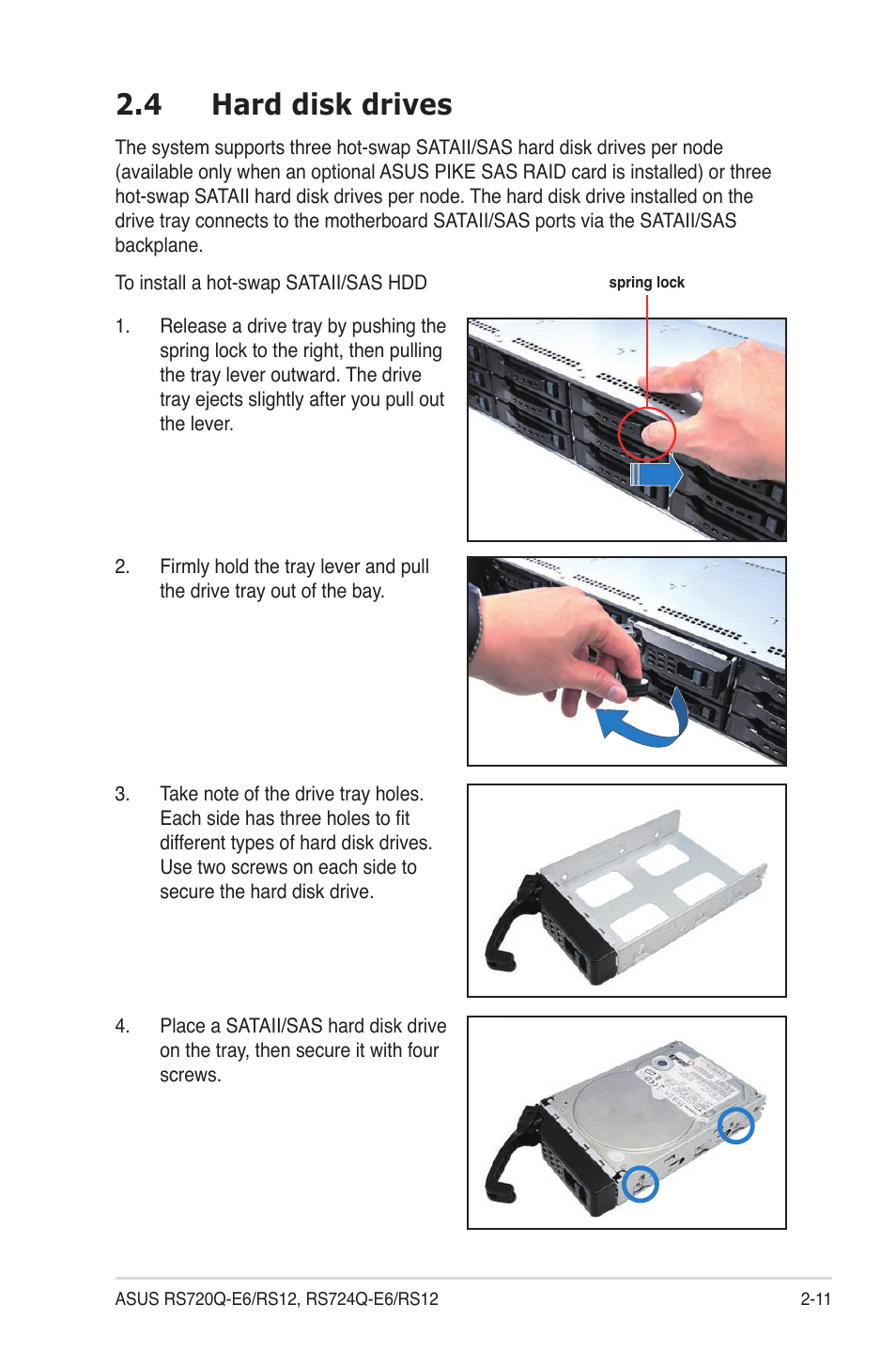 4 hard disk drives, Hard disk drives -11 | Asus RS724Q-E6/RS12 User Manual | Page 31 / 166