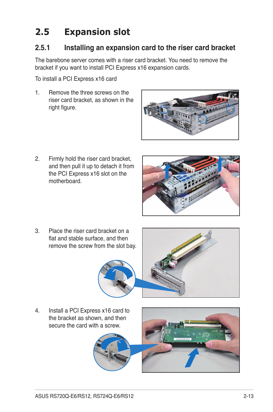 5 expansion slot, Expansion slot -13 2.5.1 | Asus RS724Q-E6/RS12 User Manual | Page 33 / 166