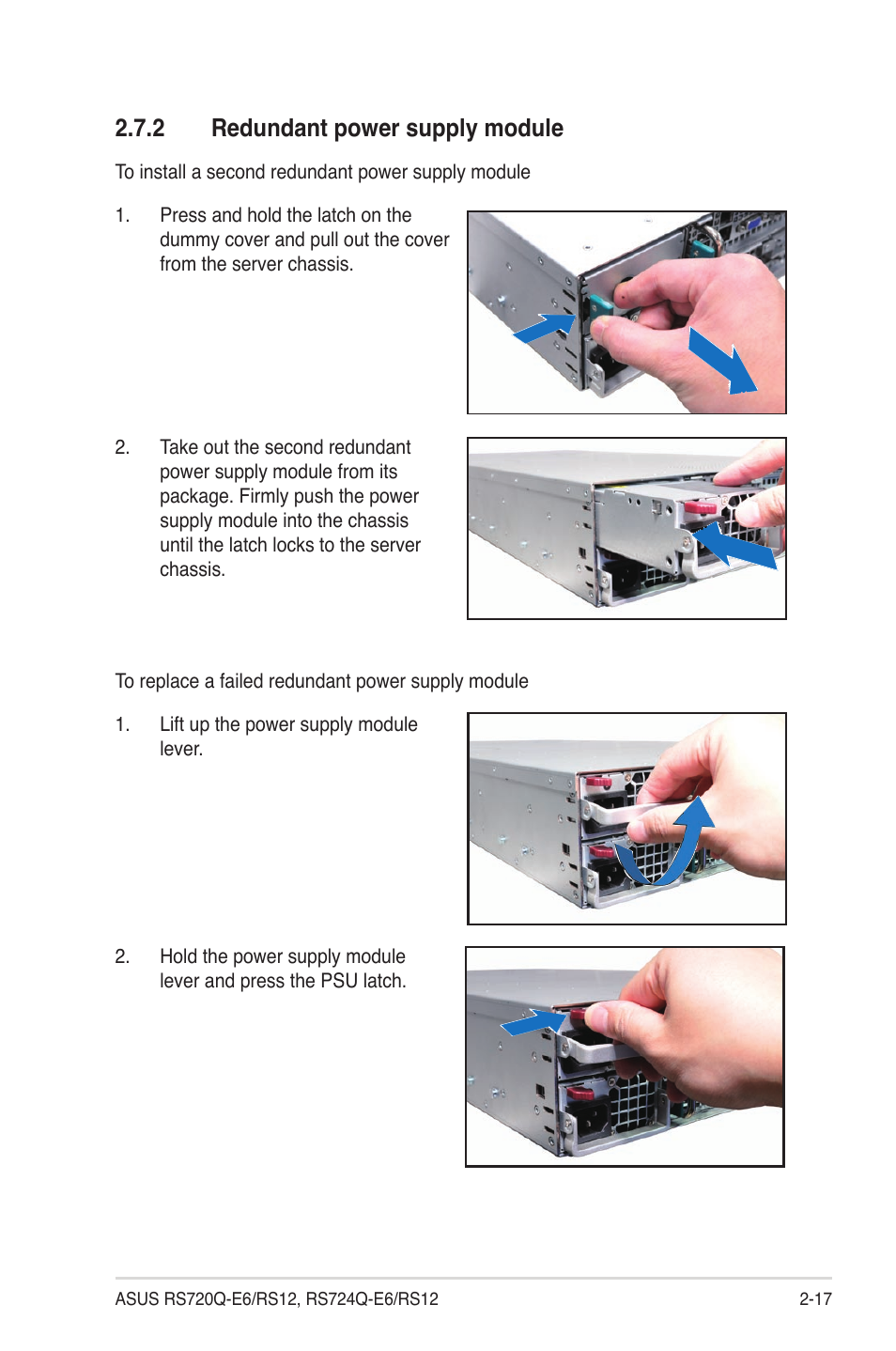 2 redundant power supply module, Redundant power supply module -17 | Asus RS724Q-E6/RS12 User Manual | Page 37 / 166
