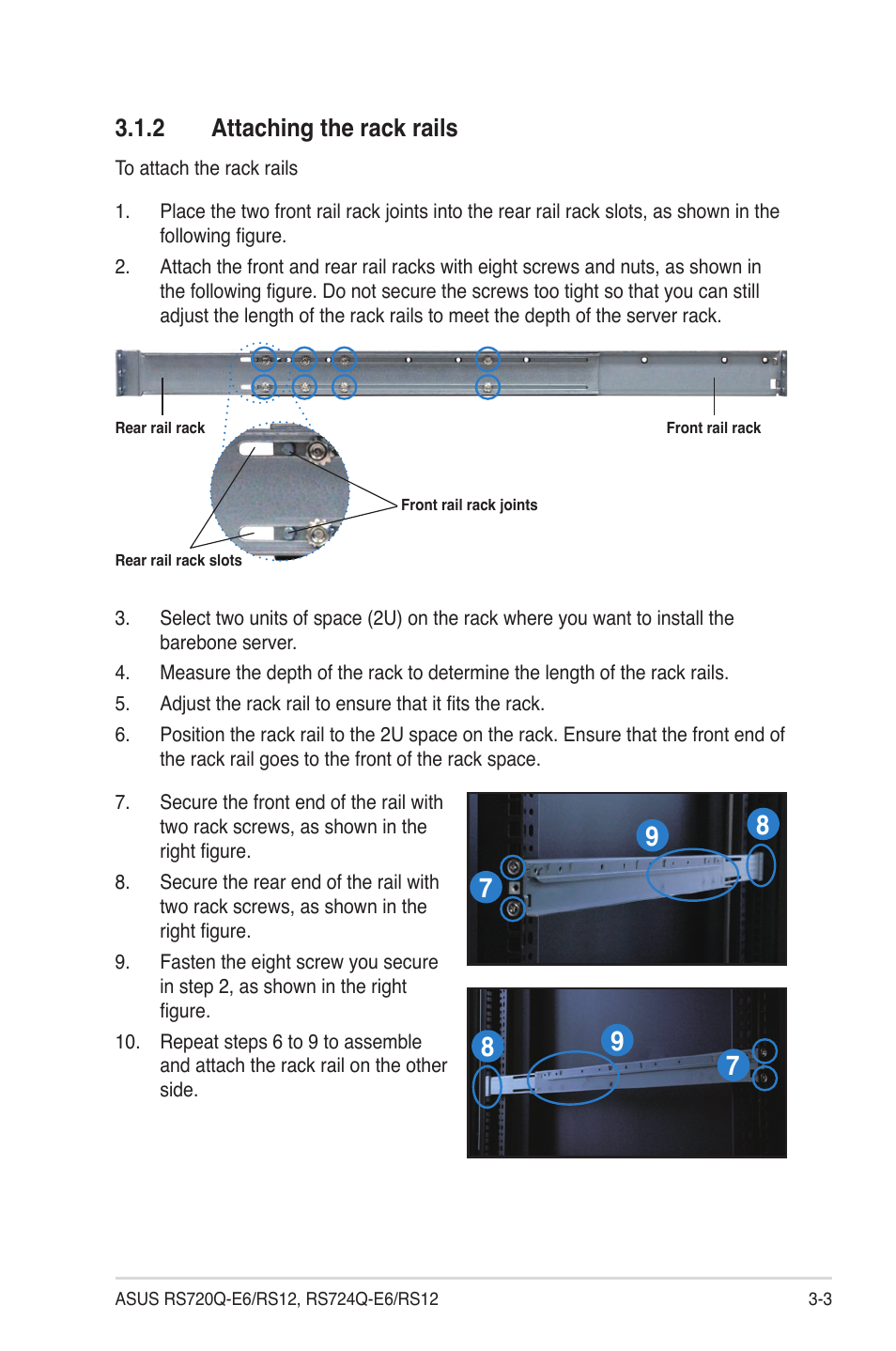2 attaching the rack rails, Attaching the rack rails -3 | Asus RS724Q-E6/RS12 User Manual | Page 45 / 166