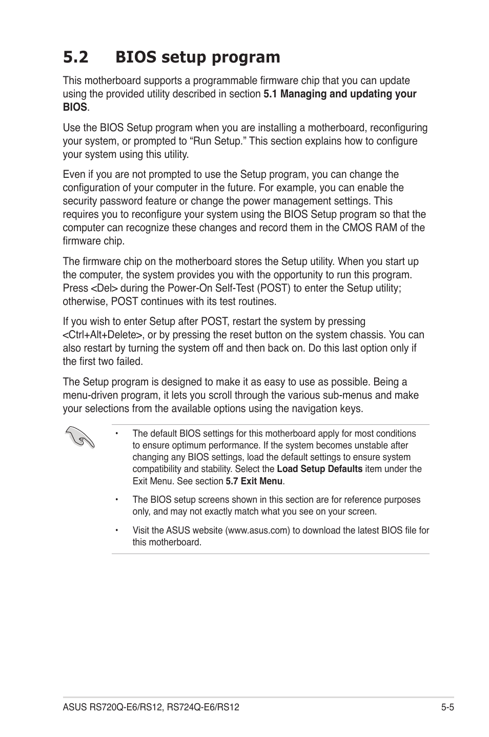 2 bios setup program, Bios setup program -5 | Asus RS724Q-E6/RS12 User Manual | Page 71 / 166