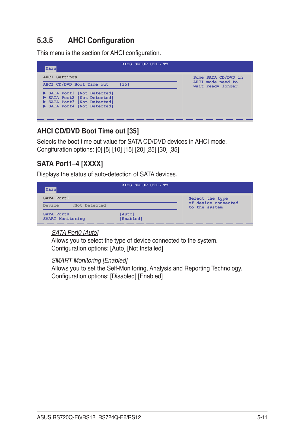 5 ahci configuration, Ahci configuration -11, Ahci cd/dvd boot time out [35 | Asus RS724Q-E6/RS12 User Manual | Page 77 / 166