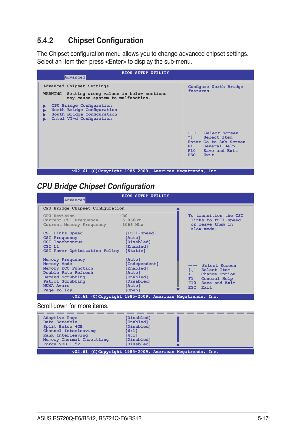 2 chipset configuration, Chipset configuration -17, Cpu bridge chipset configuration | Scroll down for more items | Asus RS724Q-E6/RS12 User Manual | Page 83 / 166