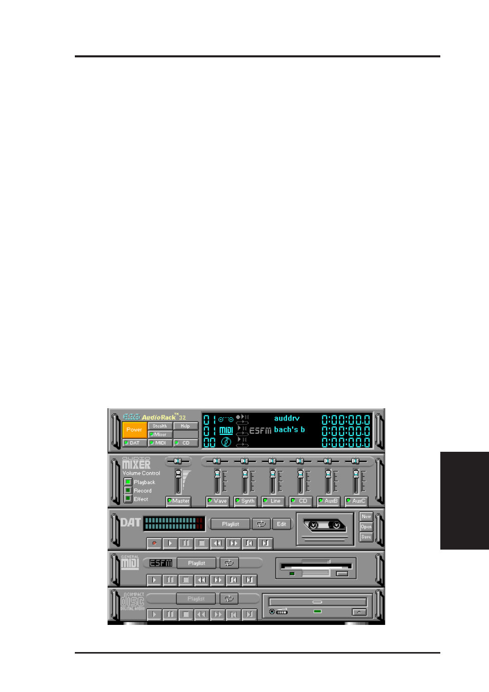 E. audio software, Audio rack installation, Audio rack introduction | Asus P2L-VM User Manual | Page 105 / 116