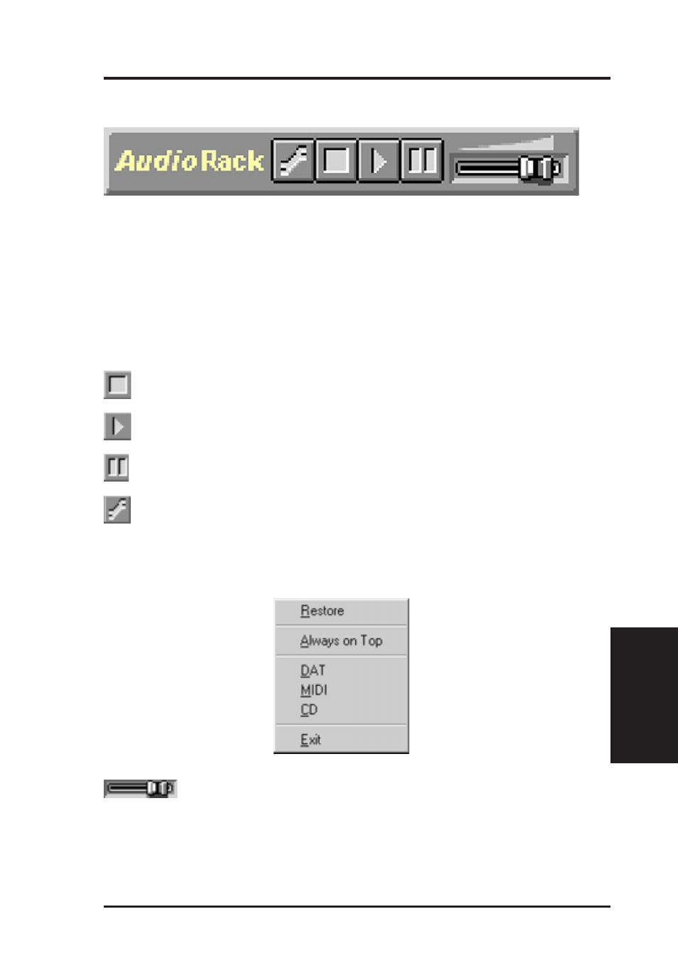 E. audio software, The miniature mode, Introduction | The miniature mode controls | Asus P2L-VM User Manual | Page 107 / 116