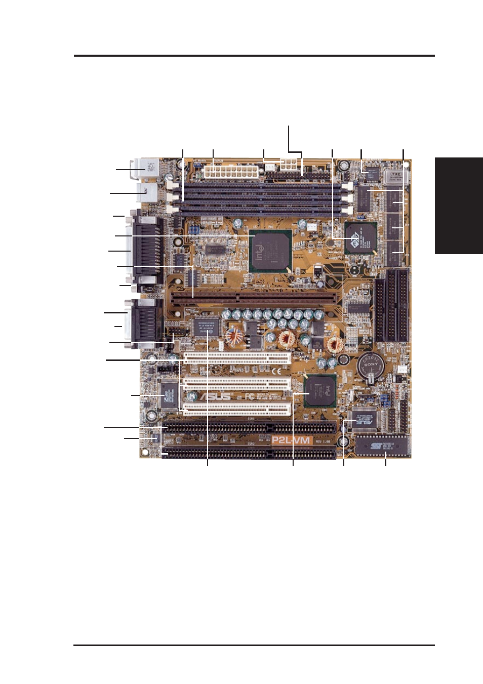 Ii. features, Parts of the asus p2l-vm/p2e-vm motherboard, Asus p2l-vm/p2e-vm user’s manual 11 | Ii. fea tures motherboard parts | Asus P2L-VM User Manual | Page 11 / 116