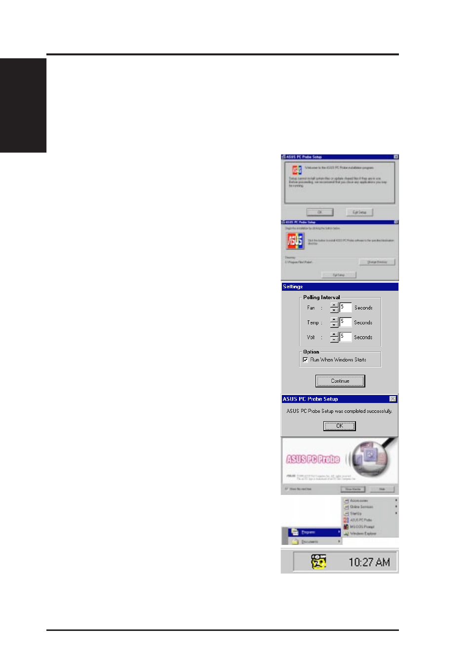 A. pc probe utility, Installing and running asus pc probe | Asus P2L-VM User Manual | Page 60 / 116