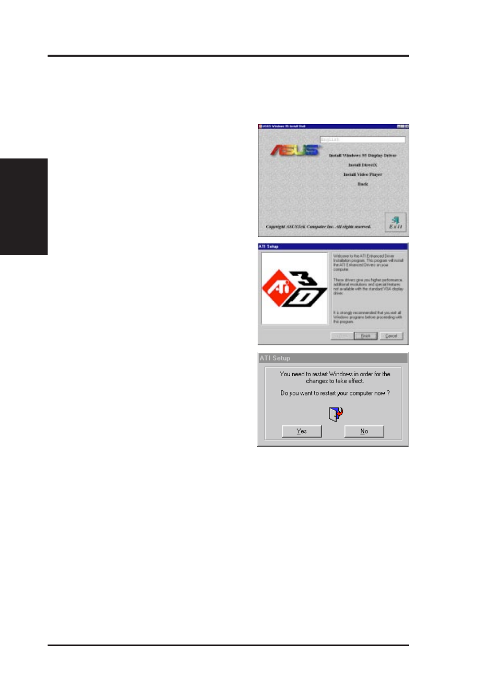 B. video driver, Install windows 95 display driver | Asus P2L-VM User Manual | Page 68 / 116