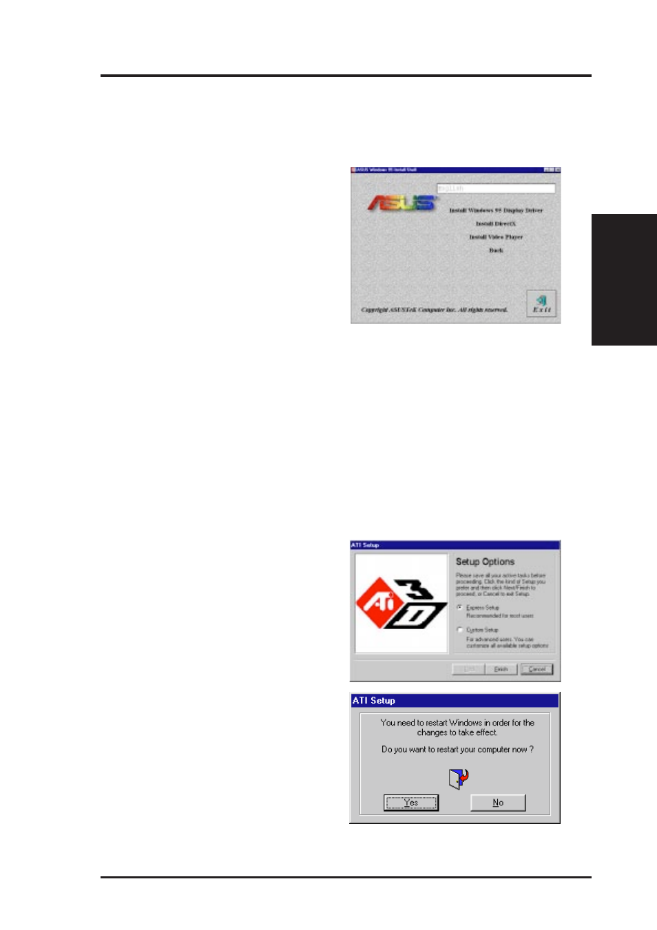 B. video driver, Install directx, Install video player | Asus P2L-VM User Manual | Page 69 / 116
