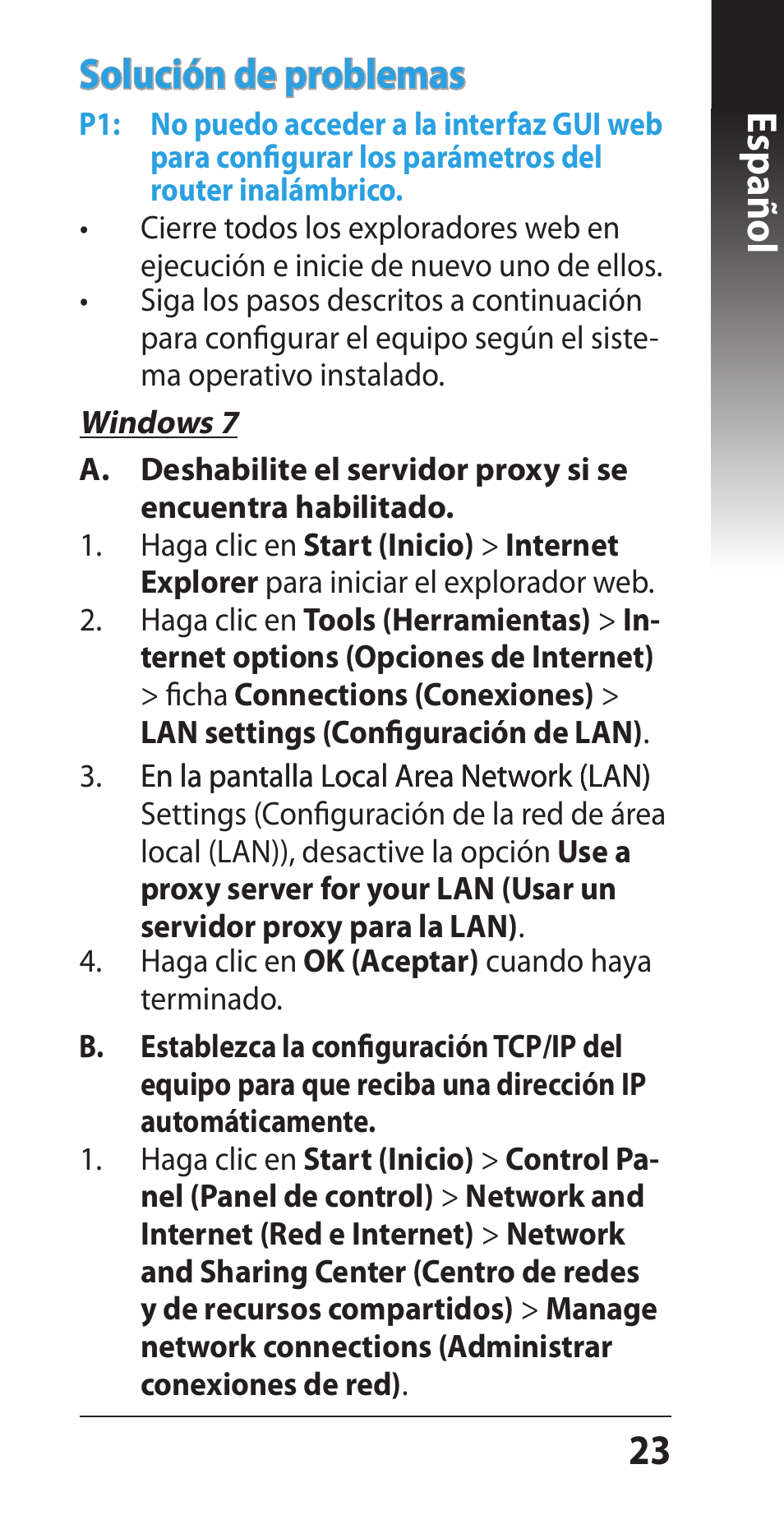 23 español solución de problemas | Asus EA-N66 User Manual | Page 23 / 44