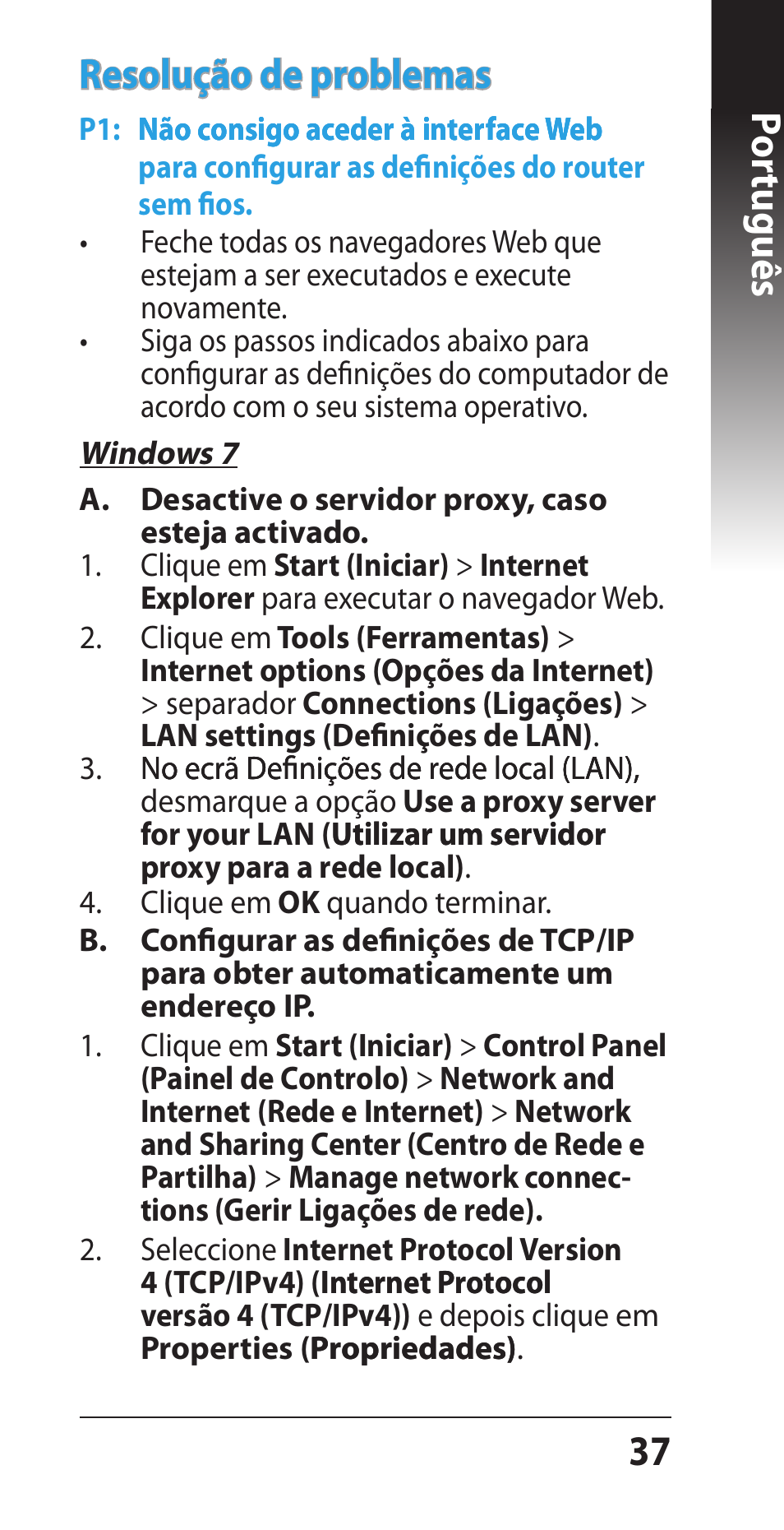 3 por tuguês resolução de problemas | Asus EA-N66 User Manual | Page 37 / 44