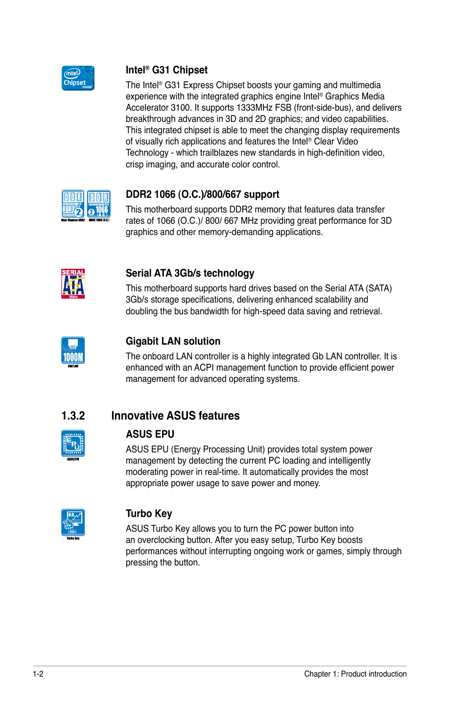 2 innovative asus features, Innovative asus features -2 | Asus P5KPL-AM EPU User Manual | Page 12 / 60