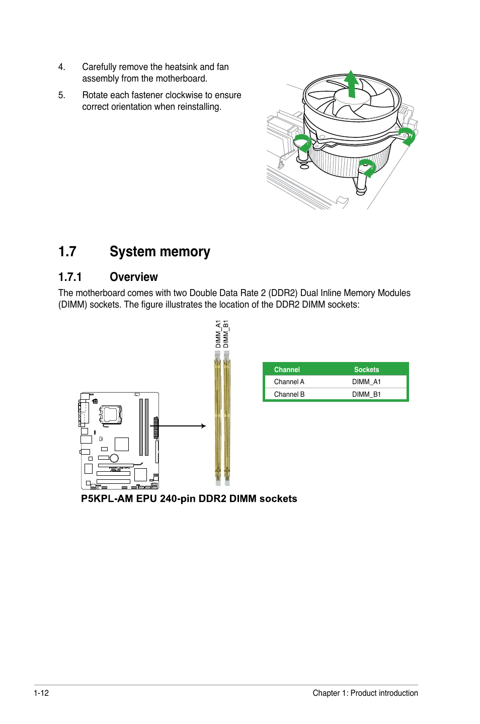 7 system memory, 1 overview, System memory -12 1.7.1 | Overview -12 | Asus P5KPL-AM EPU User Manual | Page 22 / 60