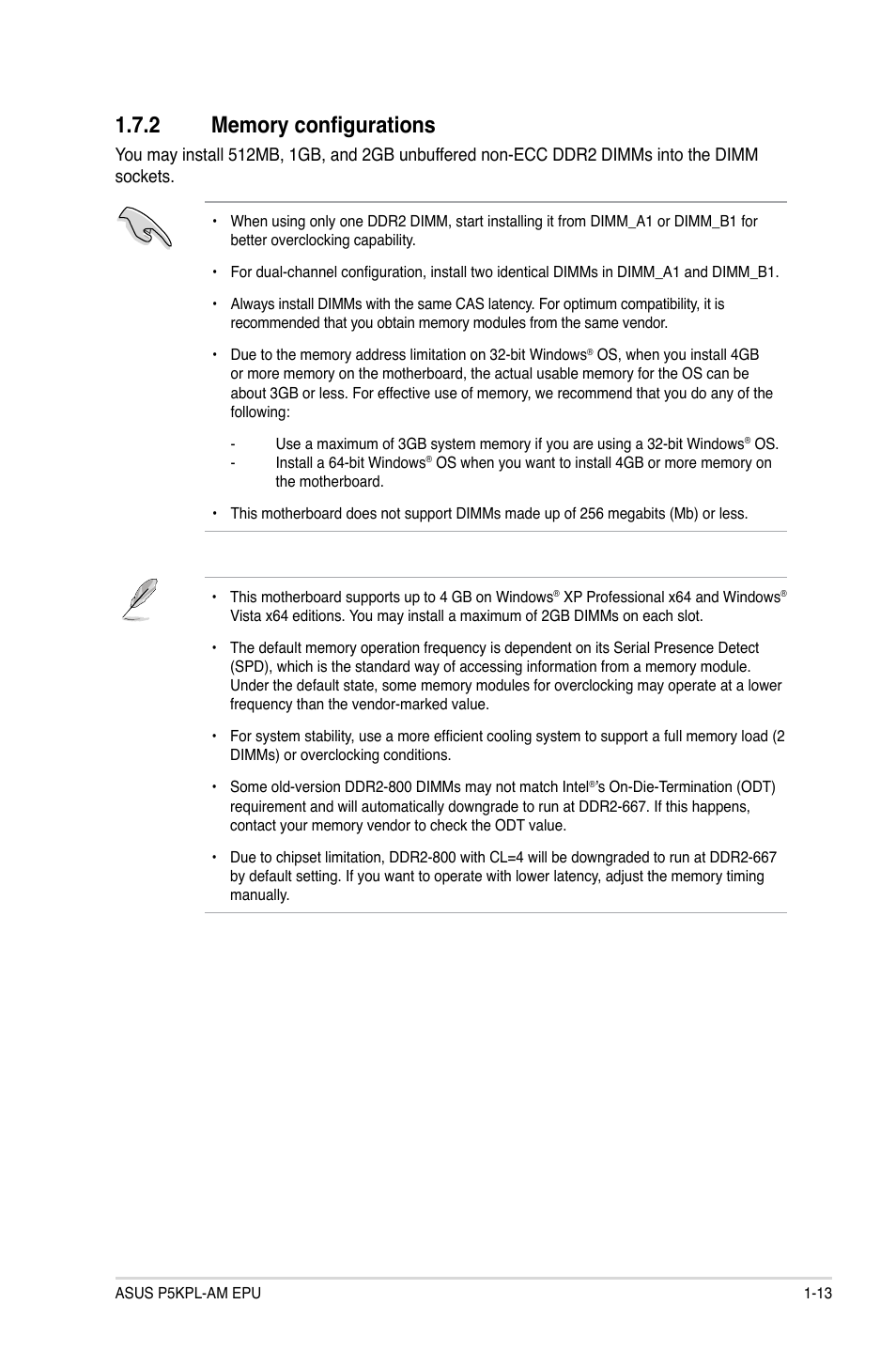 2 memory configurations, Memory configurations -13 | Asus P5KPL-AM EPU User Manual | Page 23 / 60