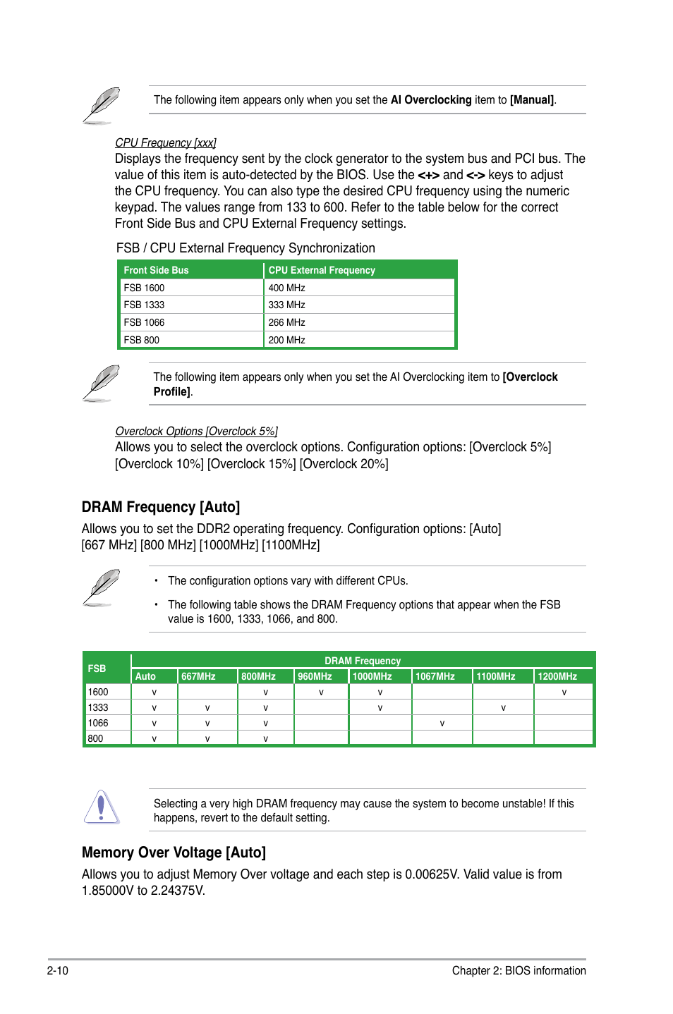 Dram frequency [auto, Fsb / cpu external frequency synchronization | Asus P5KPL-AM EPU User Manual | Page 48 / 60