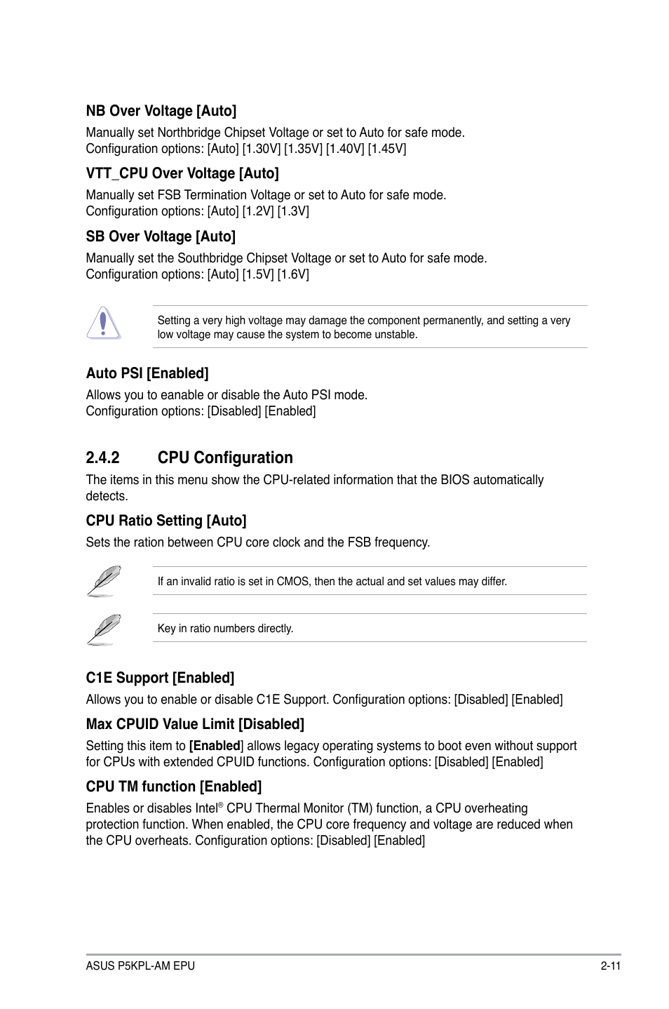 2 cpu configuration, Cpu configuration -11 | Asus P5KPL-AM EPU User Manual | Page 49 / 60