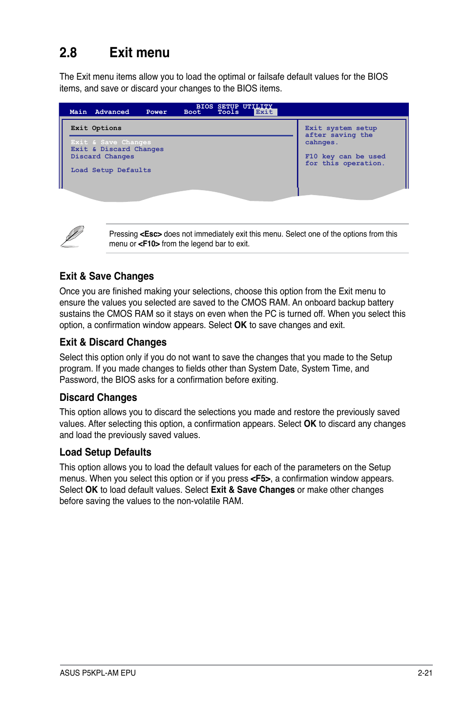 8 exit menu, Exit menu -21 | Asus P5KPL-AM EPU User Manual | Page 59 / 60