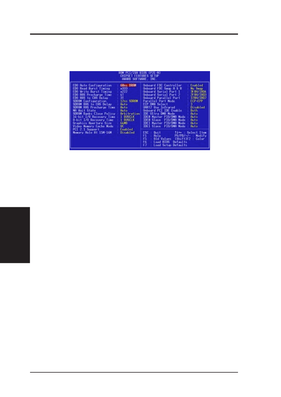 Iv. bios software, Chipset features setup | Asus P2E-N User Manual | Page 44 / 120