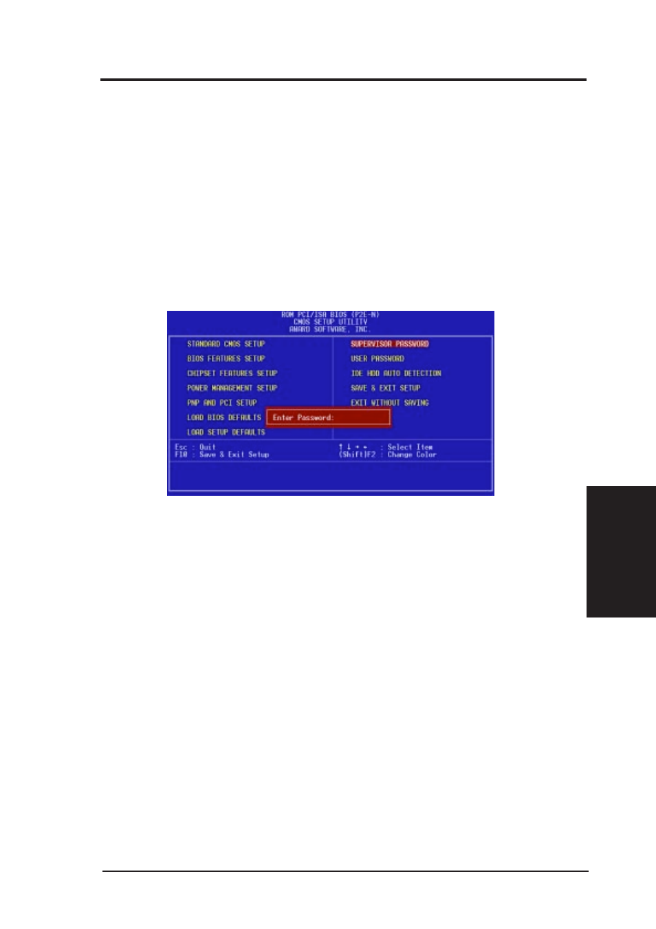 Iv. bios software, Supervisor password and user password | Asus P2E-N User Manual | Page 53 / 120