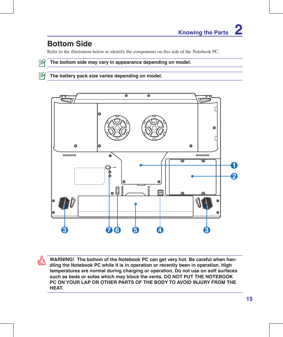 Bottom side | Asus G70V User Manual | Page 15 / 101