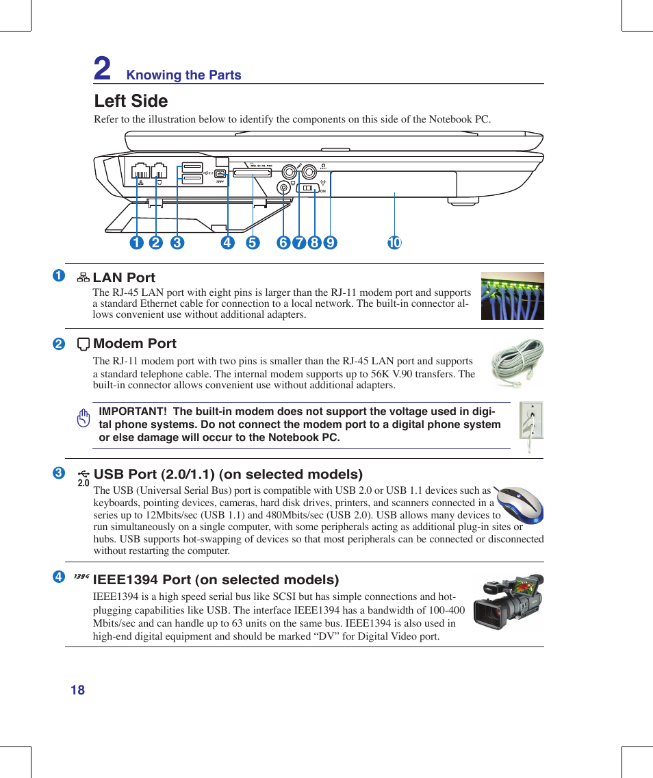 Left side | Asus G70V User Manual | Page 18 / 101