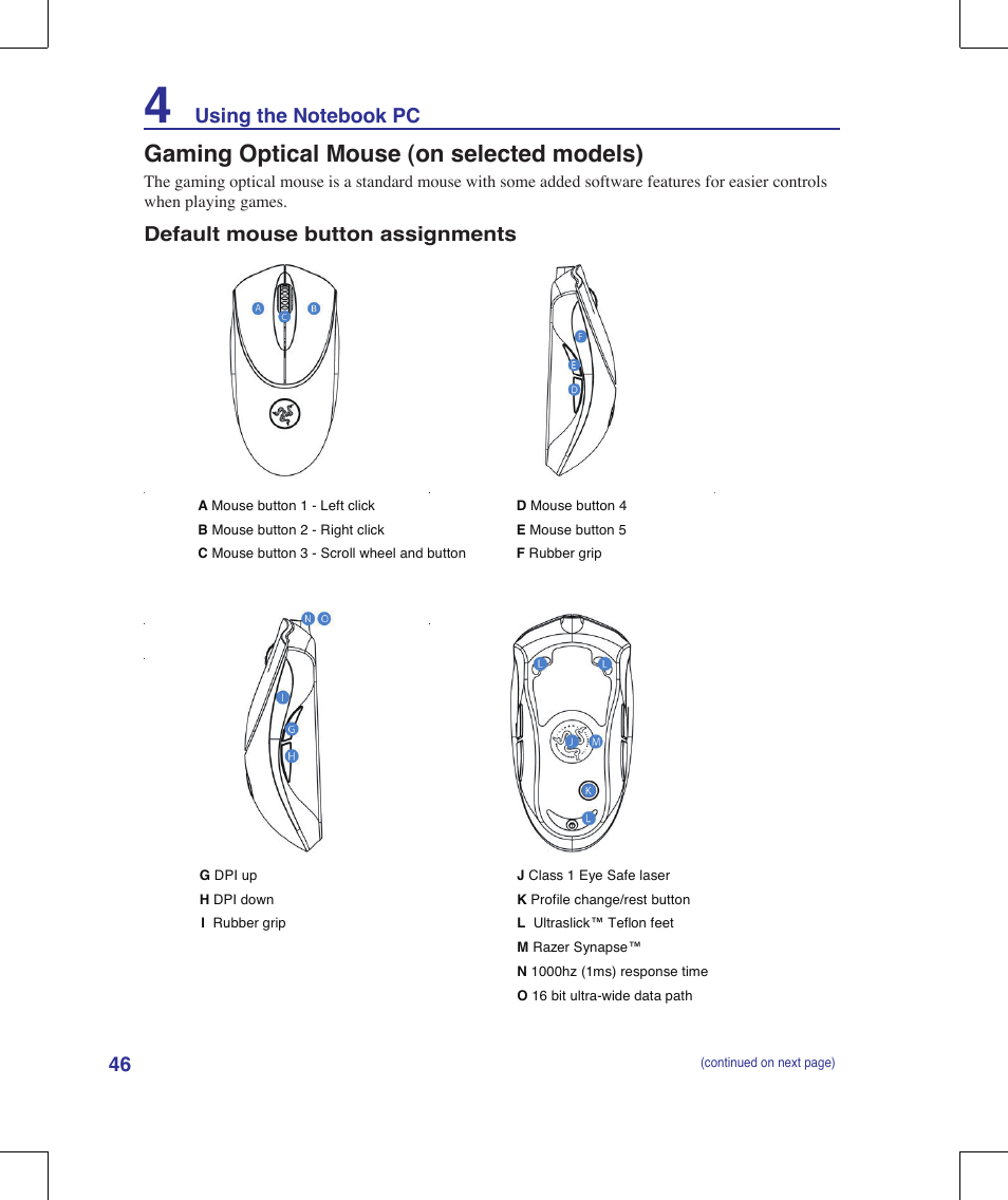 Gaming optical mouse (on selected models) | Asus G70V User Manual | Page 46 / 101