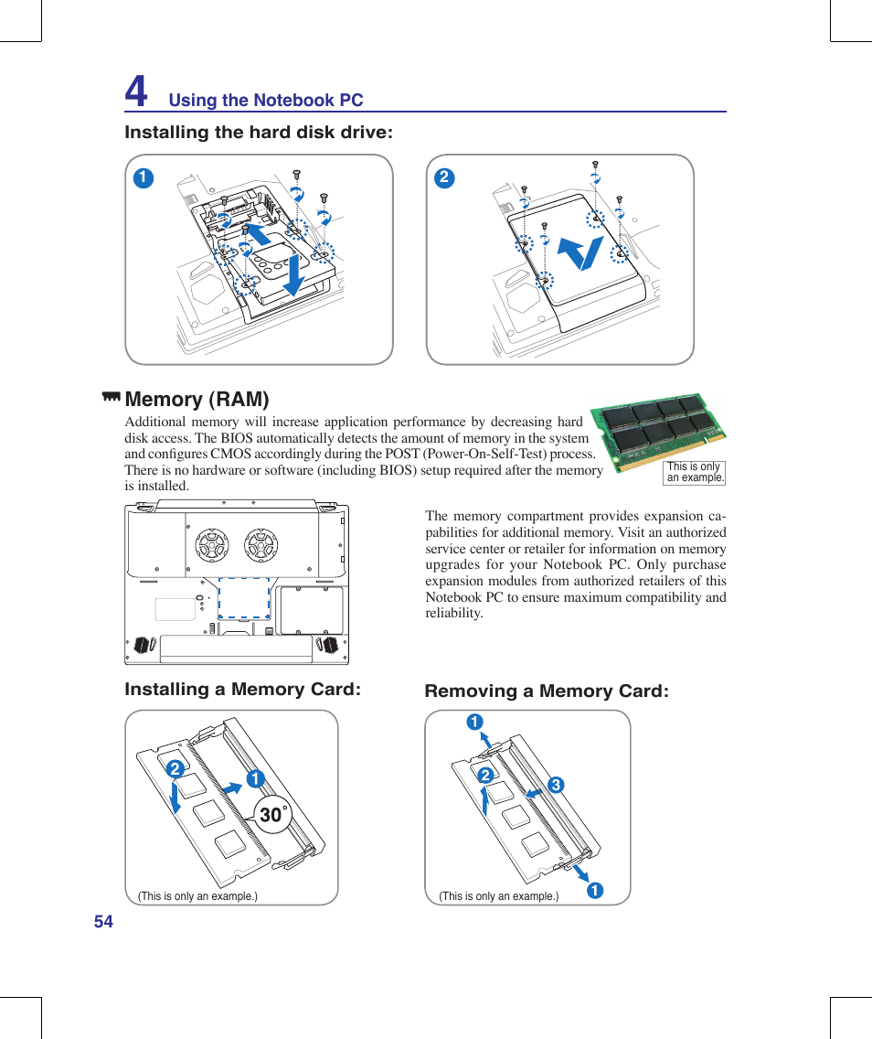 Memory (ram) | Asus G70V User Manual | Page 54 / 101