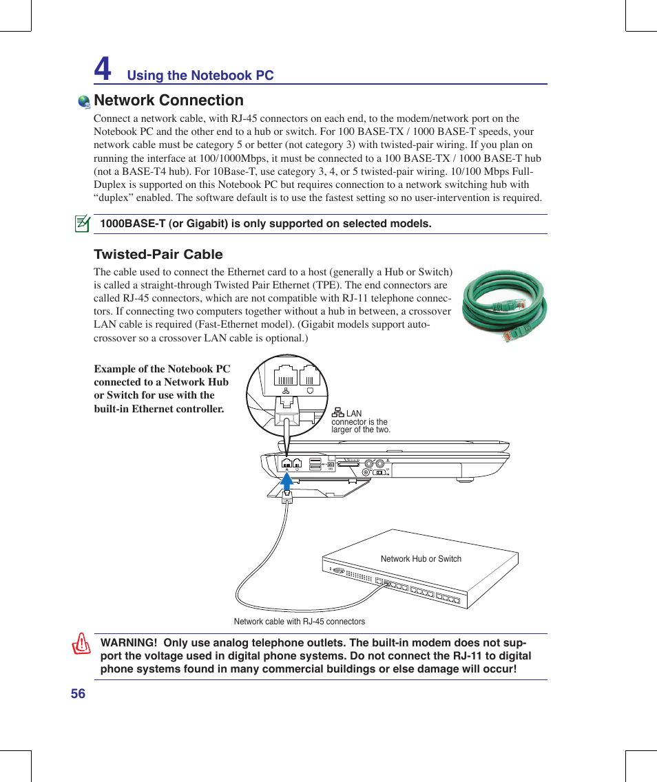 Network connection | Asus G70V User Manual | Page 56 / 101