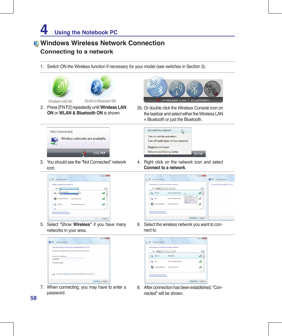 Windows wireless network connection | Asus G70V User Manual | Page 58 / 101