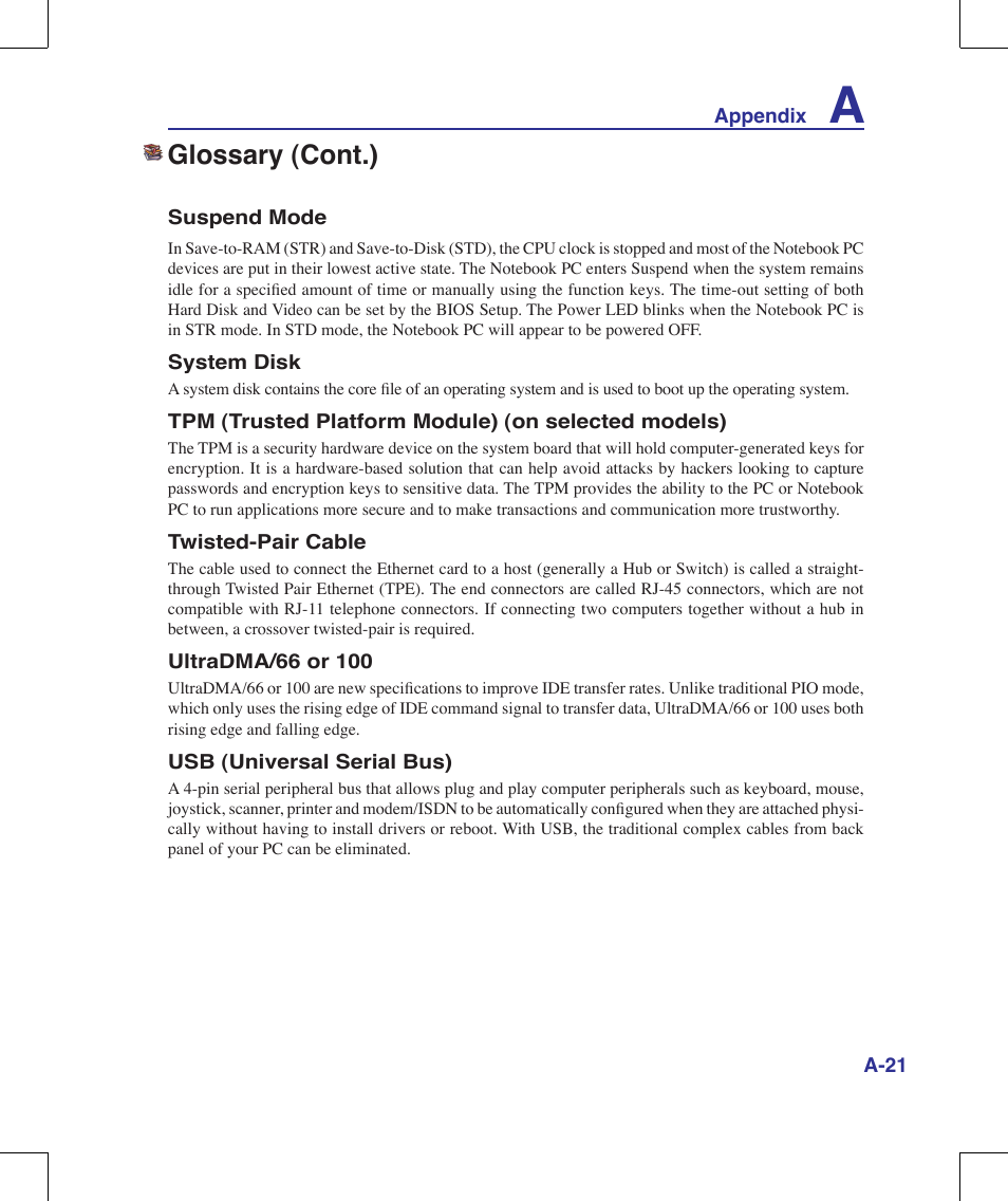 Glossary (cont.) | Asus G70V User Manual | Page 89 / 101