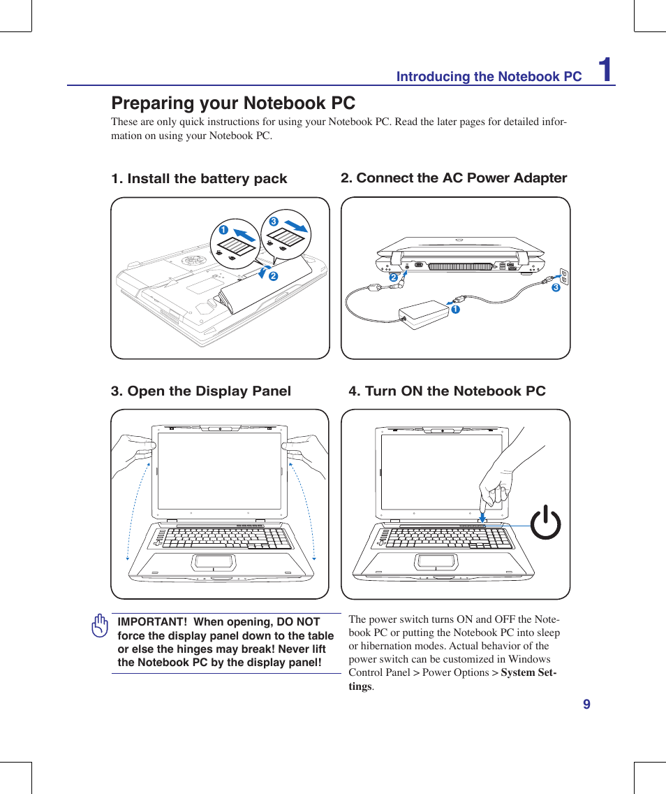 Preparing your notebook pc | Asus G70V User Manual | Page 9 / 101