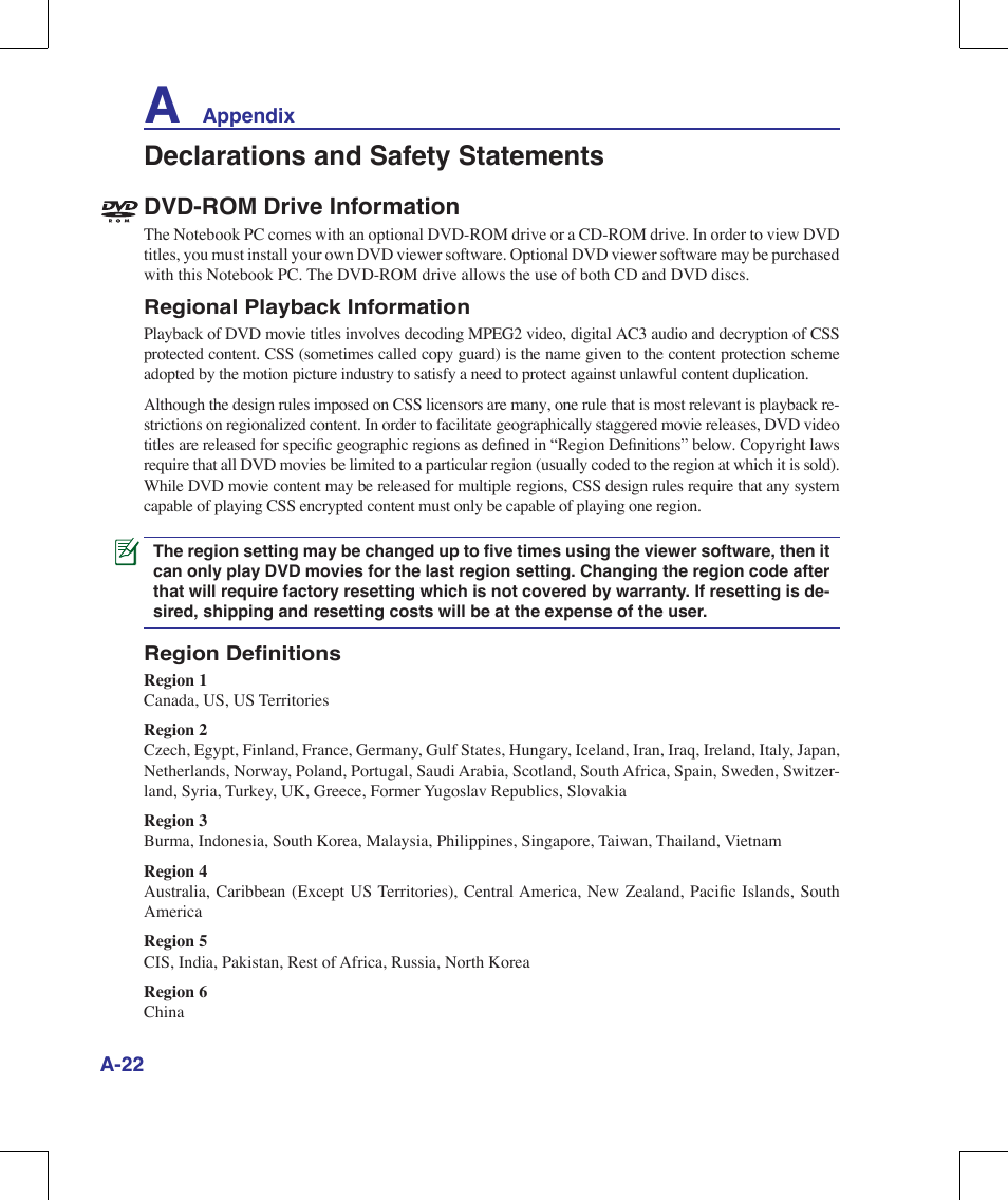 Declarations and safety statements, Dvd-rom drive information | Asus G70V User Manual | Page 90 / 101