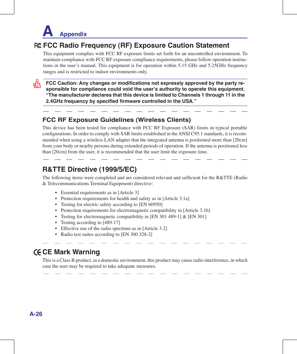 R&tte directive (1/5/ec), Ce mark warning | Asus G70V User Manual | Page 94 / 101