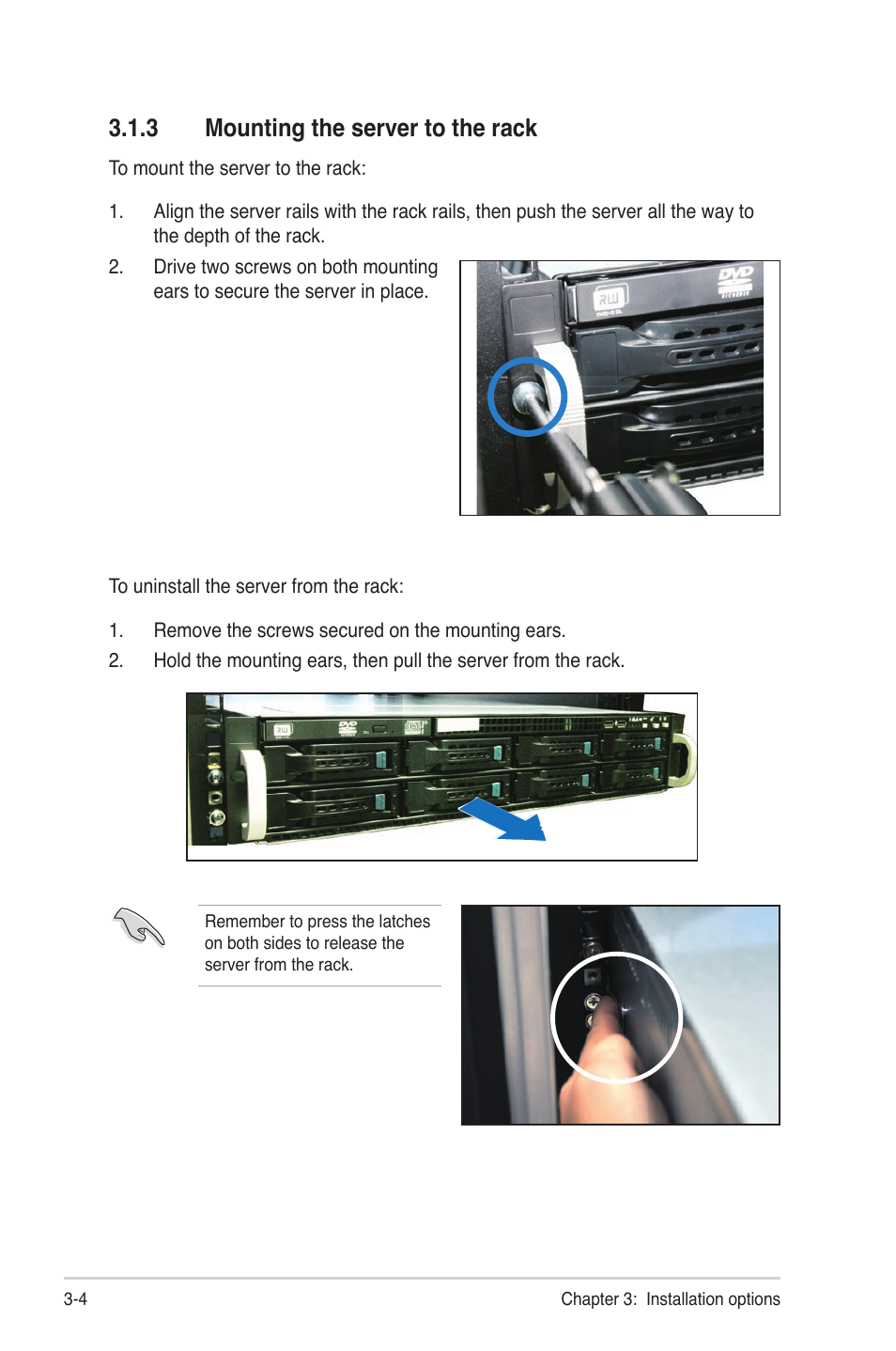 3 mounting the server to the rack, Mounting the server to the rack -4 | Asus ESC4000/IB User Manual | Page 54 / 162