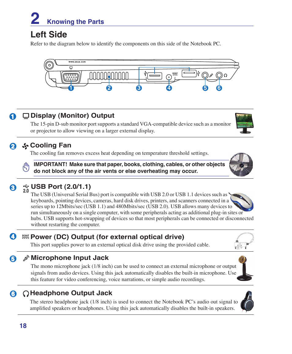 Left side | Asus U1 User Manual | Page 18 / 87