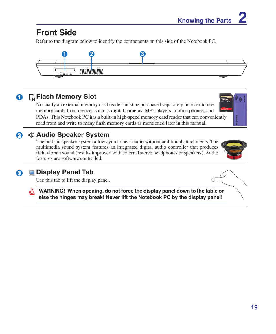 Front side | Asus U1 User Manual | Page 19 / 87