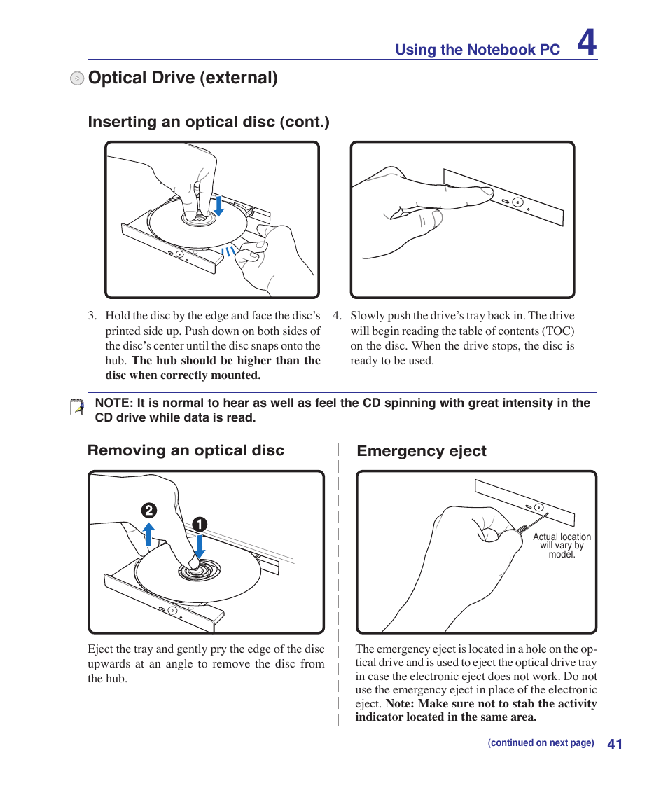 Optical drive (external) | Asus U1 User Manual | Page 41 / 87