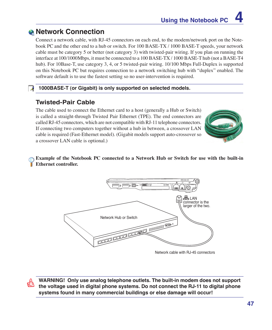 Network connection | Asus U1 User Manual | Page 47 / 87