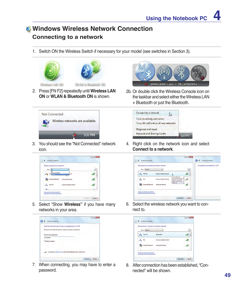 Windows wireless network connection | Asus U1 User Manual | Page 49 / 87