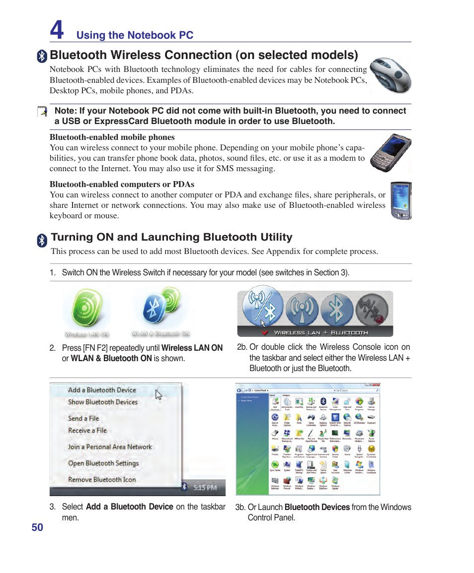 Bluetooth wireless connection (on selected models) | Asus U1 User Manual | Page 50 / 87