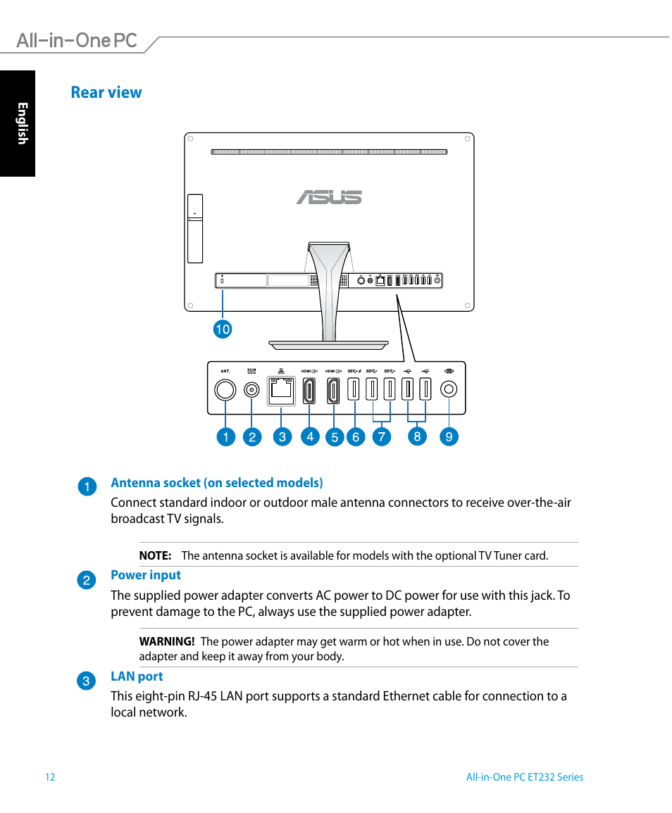 Rear view | Asus ET2322IUTH User Manual | Page 12 / 58