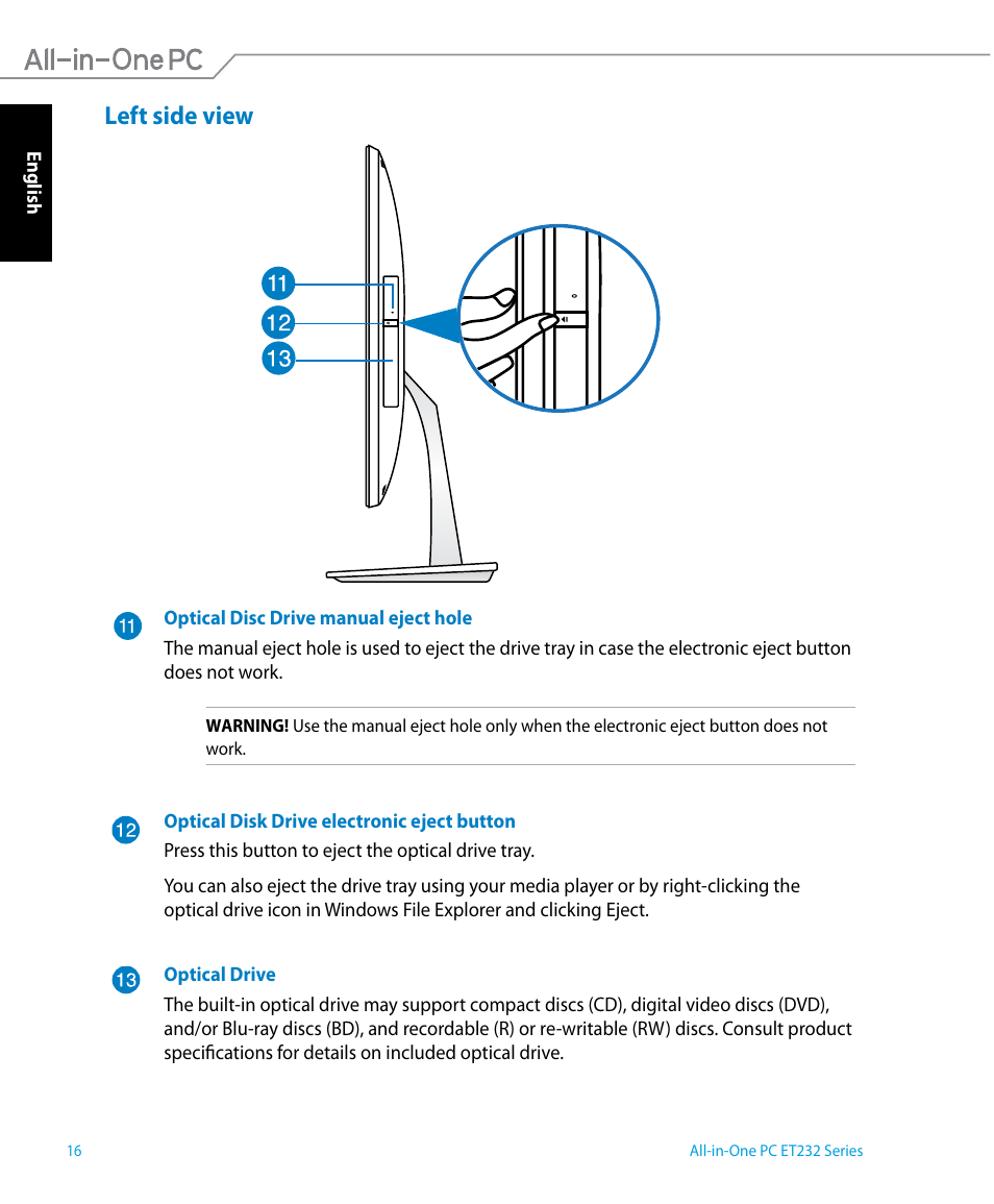 Left side view | Asus ET2322IUTH User Manual | Page 16 / 58