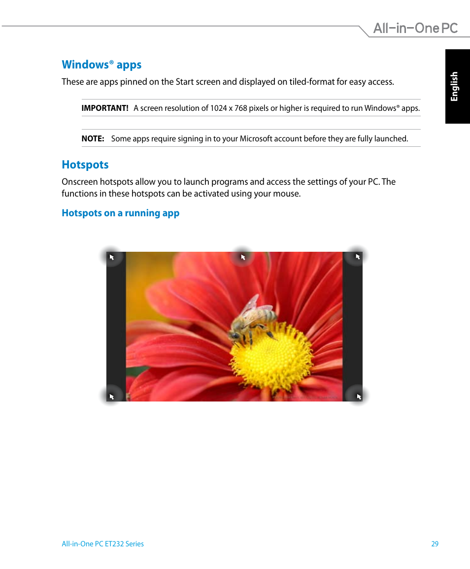 Windows® apps, Hotspots | Asus ET2322IUTH User Manual | Page 29 / 58