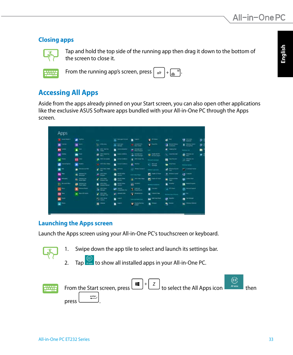 Accessing all apps | Asus ET2322IUTH User Manual | Page 33 / 58