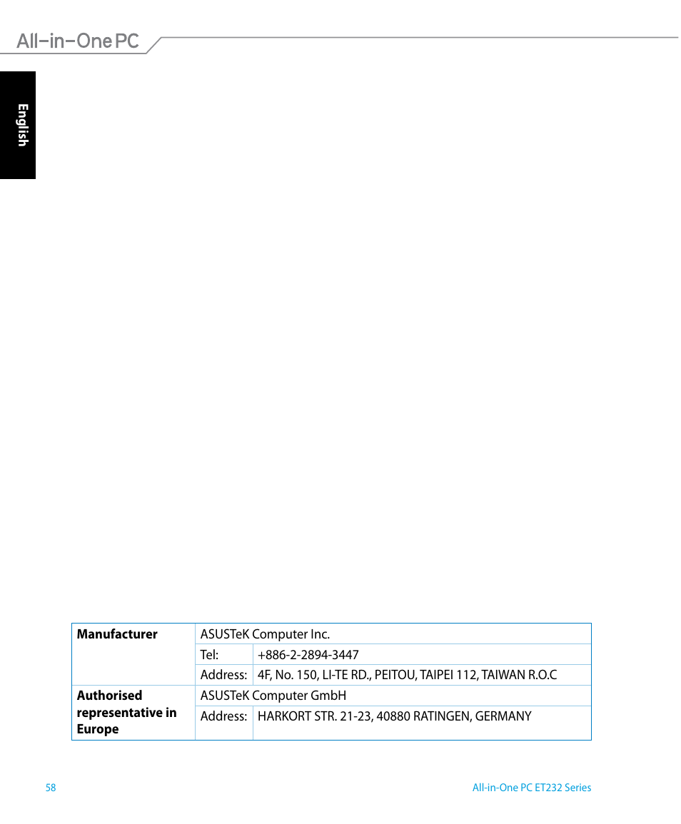 Asus ET2322IUTH User Manual | Page 58 / 58