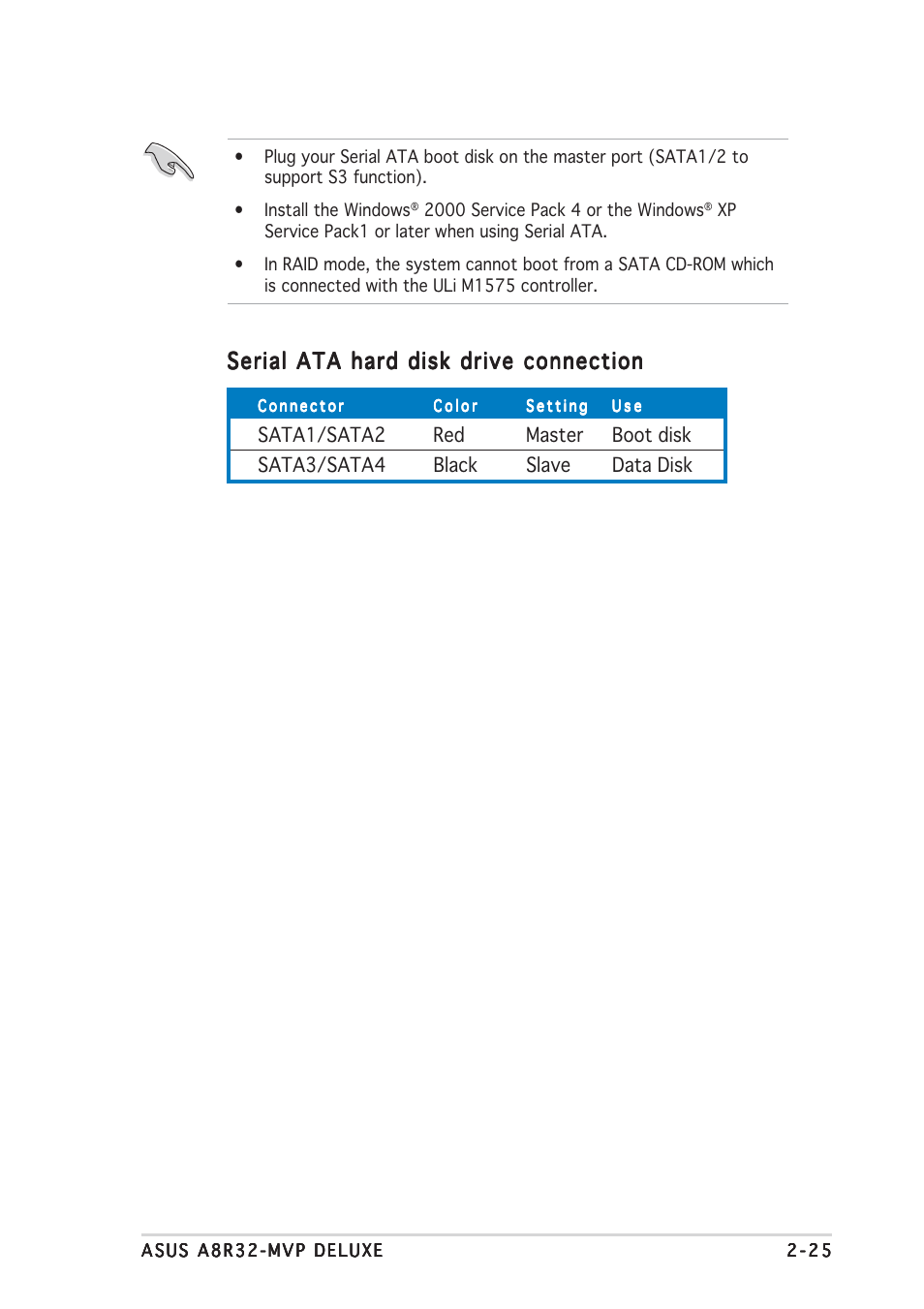 Serial ata hard disk drive connection | Asus A8R32-MVP Deluxe User Manual | Page 49 / 168