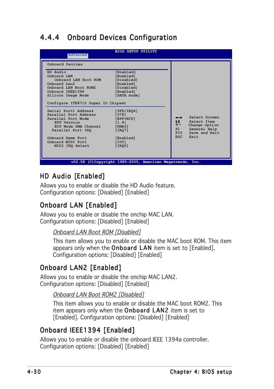 Onboard lan [enabled, Onboard lan2 [enabled, Onboard ieee1394 [enabled | Asus A8R32-MVP Deluxe User Manual | Page 94 / 168