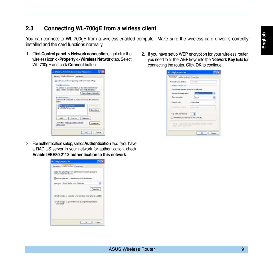 3 connecting wl-700ge from a wirless client | Asus WL-700gE User Manual | Page 10 / 169
